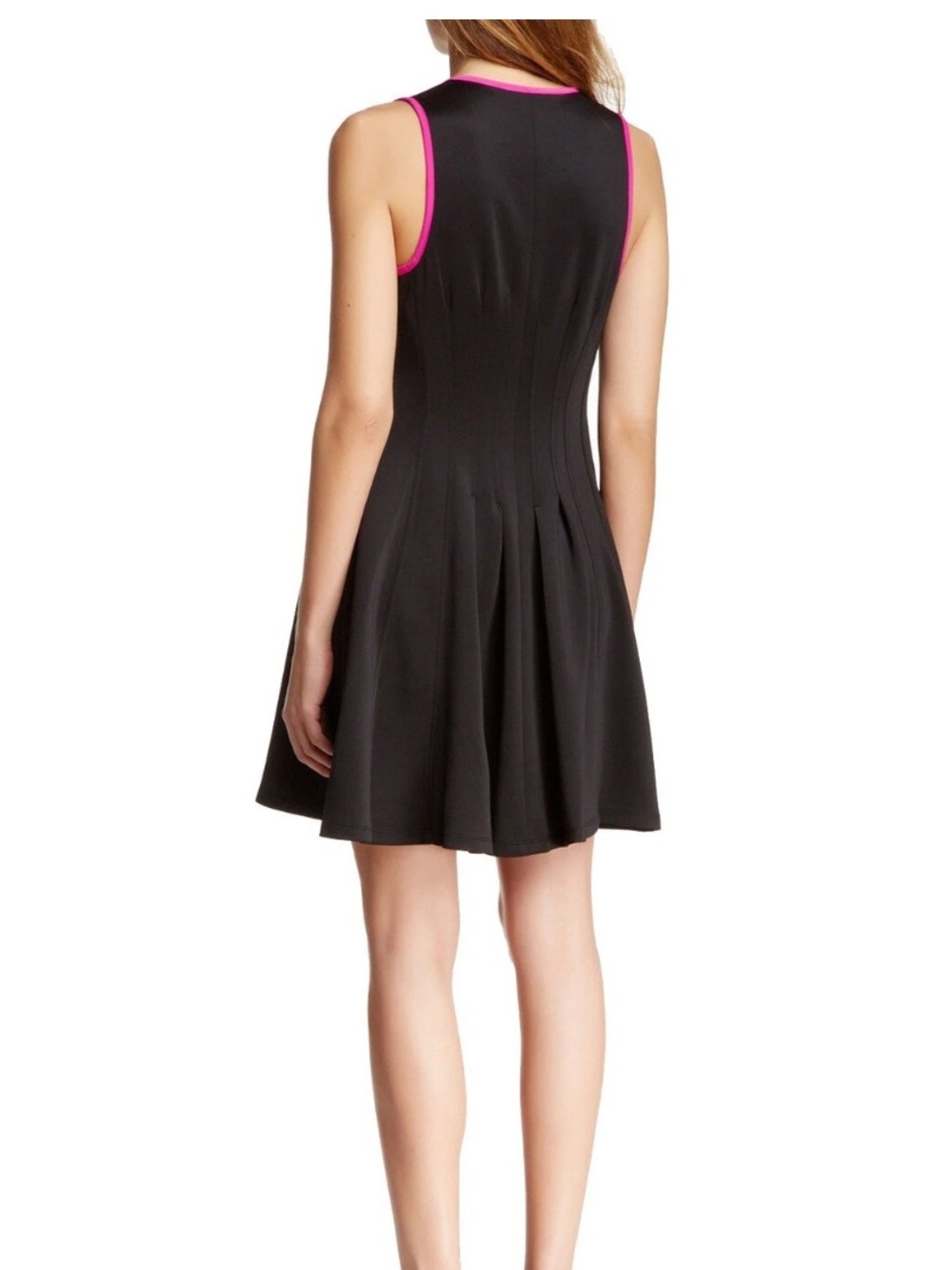 Betsey Johnson | Black w/pink trim Scuba Zip Front Dress Sz 2 - Picture 2 of 10